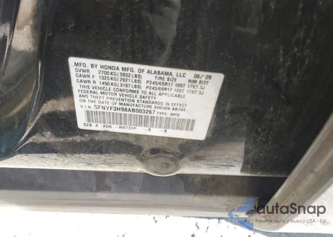 2010 Honda Pilot Touring z USA, uszkodzony, nr VIN 5FNYF3H98AB003267